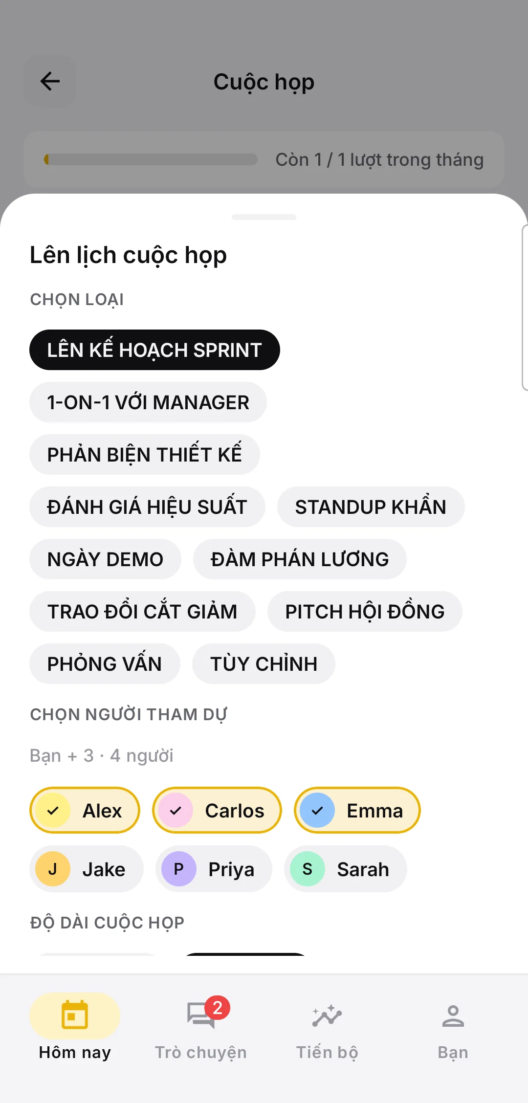 Aimatee — lên lịch cuộc họp: sprint planning, phỏng vấn, đàm phán lương…